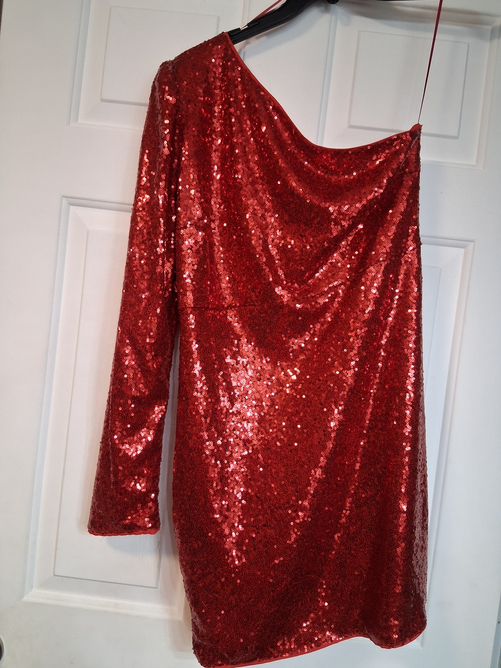 Vine And Love Red One-Shoulder Sequin Mini Dress Elegant Evening Party Prom
